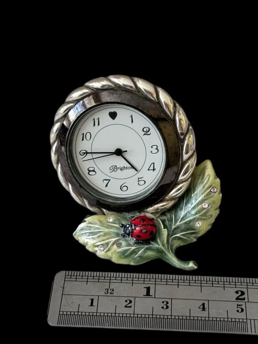 Brighton Marvels Ladybug Flower Mini Desk Clock Crystals New Battery